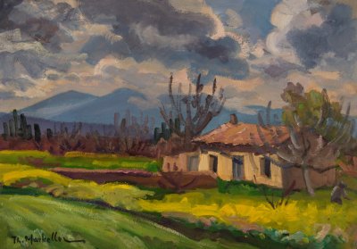 Nerantza Spring Landscape — Oil painting, Fiberboard, 35.00×50.00cm — Theodoros Markellos